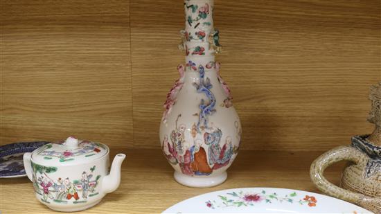 A group of 18th century Chinese plates, a vase and an Imari 18th century plate